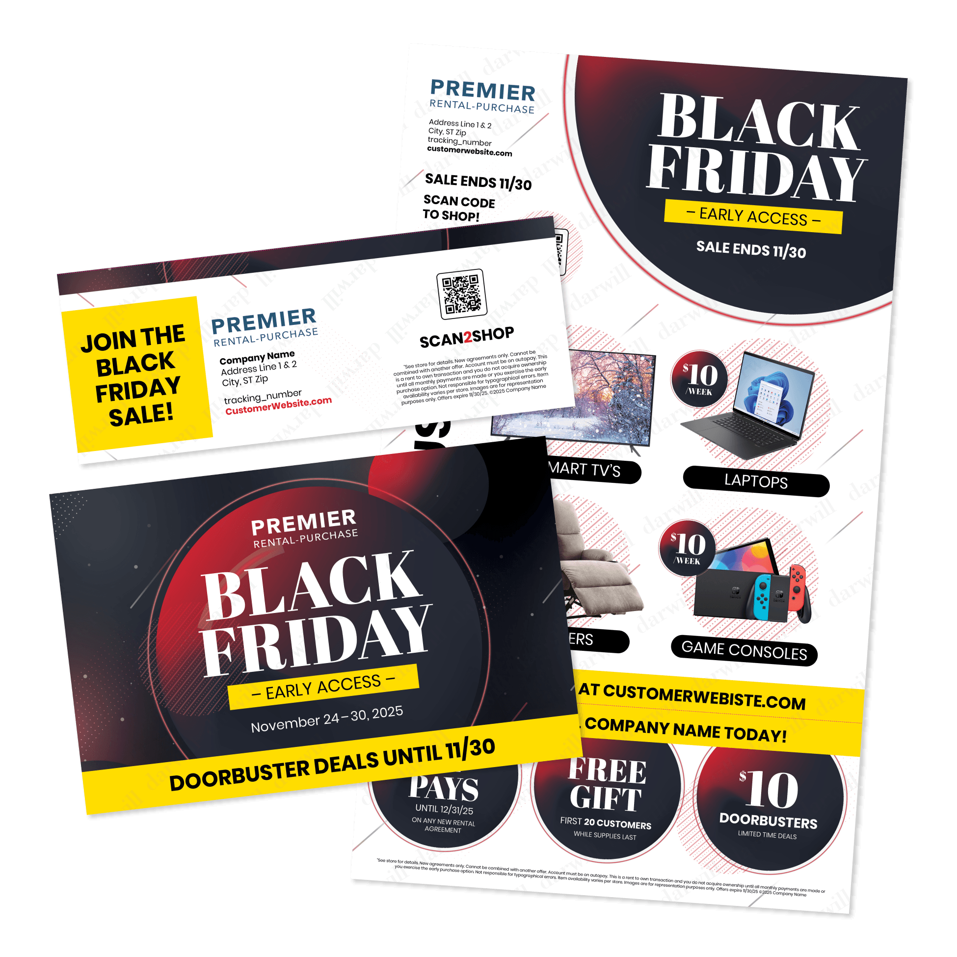 Premier Rental-Purchase Black Friday early access sale postcard